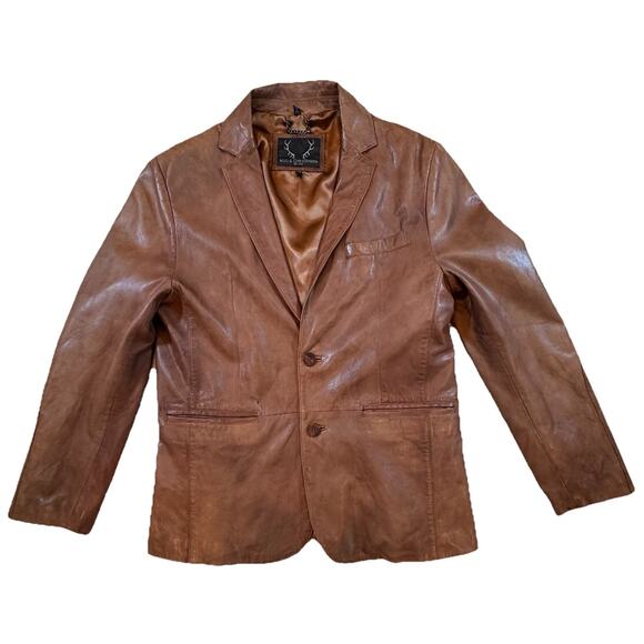 Bod & Christensen Men's Brown Leather Drake Style Blazer Jacket Size 42 NWOT